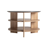 Nara Natural Oak Wood Side Table Travertine Top