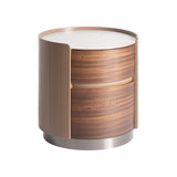 Giswil Brown Plywood Bedside Table Ceramic Top - Two Drawer