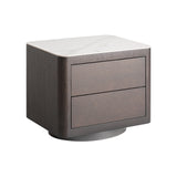 Wholen Brown Wood Bedside Table Ceramic Top - Two Drawer