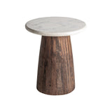 Skorup Reclaimed Wood Side Table White Marble Top