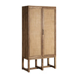 Byremo Tall Elm Wood Wardrobe Rattan Doors