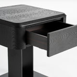 Caiza Black Elm Wood Bedside Table Iron Base