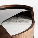 Lecco Brown Wood Bedside Table Ceramic Top