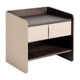 Tahua Oak Wood Bedside Table Beige Leatherette