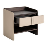 Tahua Oak Wood Bedside Table Beige Leatherette
