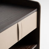 Tahua Oak Wood Bedside Table Beige Leatherette