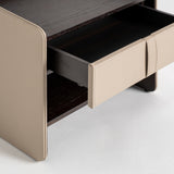 Tahua Oak Wood Bedside Table Beige Leatherette