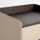 Tahua Oak Wood Bedside Table Beige Leatherette