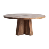 Brutalist Natural Sal Wood Circular Dining Table