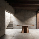 Brutalist Natural Sal Wood Circular Dining Table