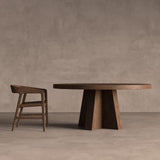 Brutalist Natural Sal Wood Circular Dining Table