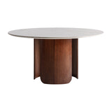 Lherm Brown Wood Circular Dining Table Porcelain Top