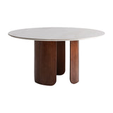 Lherm Brown Wood Circular Dining Table Porcelain Top