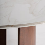 Lherm Brown Wood Circular Dining Table Porcelain Top