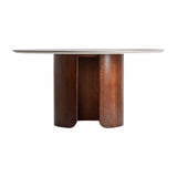 Lherm Brown Wood Circular Dining Table Porcelain Top