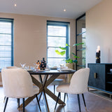 Blackbone Circular Black Rustic Dining Table with Brass Base by Richmond Interiors