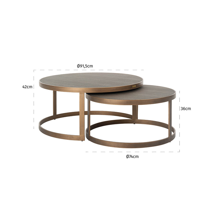 Bloomingville Set of 2 Gold Coffee Tables with Leather Top by Richmond Interiors