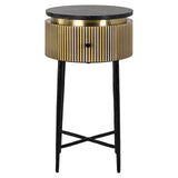 Ironville Circular Gold Single Drawer Side Table with Black Marble Top by Richmond Interiors