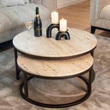 Avalon Set of 2 Coffee Tables with Travertine Top & Bronze Base by Richmond Interiors