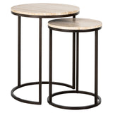 Avalon Set of 2 Side Tables with Travertine Top & Bronze Base by Richmond Interiors