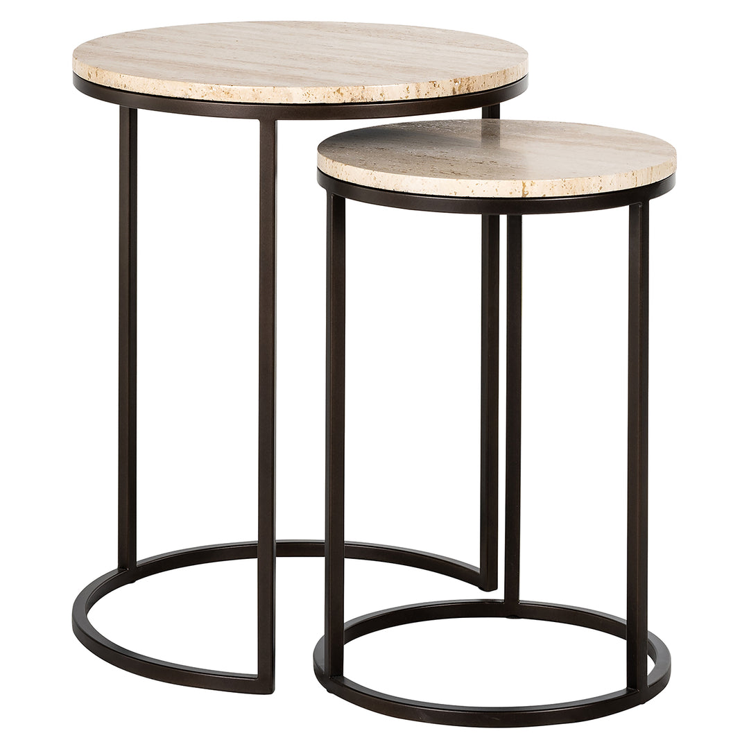 Avalon Set of 2 Side Tables with Travertine Top & Bronze Base by Richmond Interiors