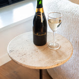 Avalon Round Side Table with Travertine Top & Bronze Base by Richmond Interiors