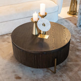 Luxor Brown Wood Circular Coffee Table with Brushed Gold legs by Richmond Interiors