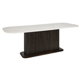 Mayfield White Marble Top Rectangular Dining Table with Brown Wood Base by Richmond Interiors