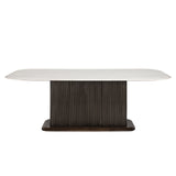 Mayfield White Marble Top Rectangular Dining Table with Brown Wood Base by Richmond Interiors