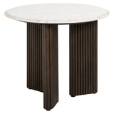 Mayfield White Marble Top Circular Side Table with Brown Wood Base by Richmond Interiors