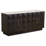 Claremont 4 Door Dark Brown Oak Wood Sideboard Stone Top
