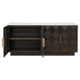Claremont 4 Door Dark Brown Oak Wood Sideboard Stone Top