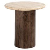 Douglas Travertine Circular Side Table with Mango Wood Base by Richmond Interiors