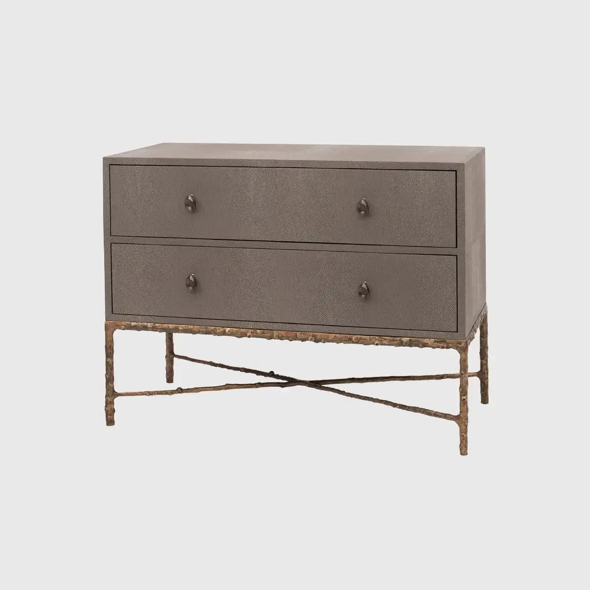 Arun Chest Bronze Dorato 2 Drawer Grey Shagreen Leather