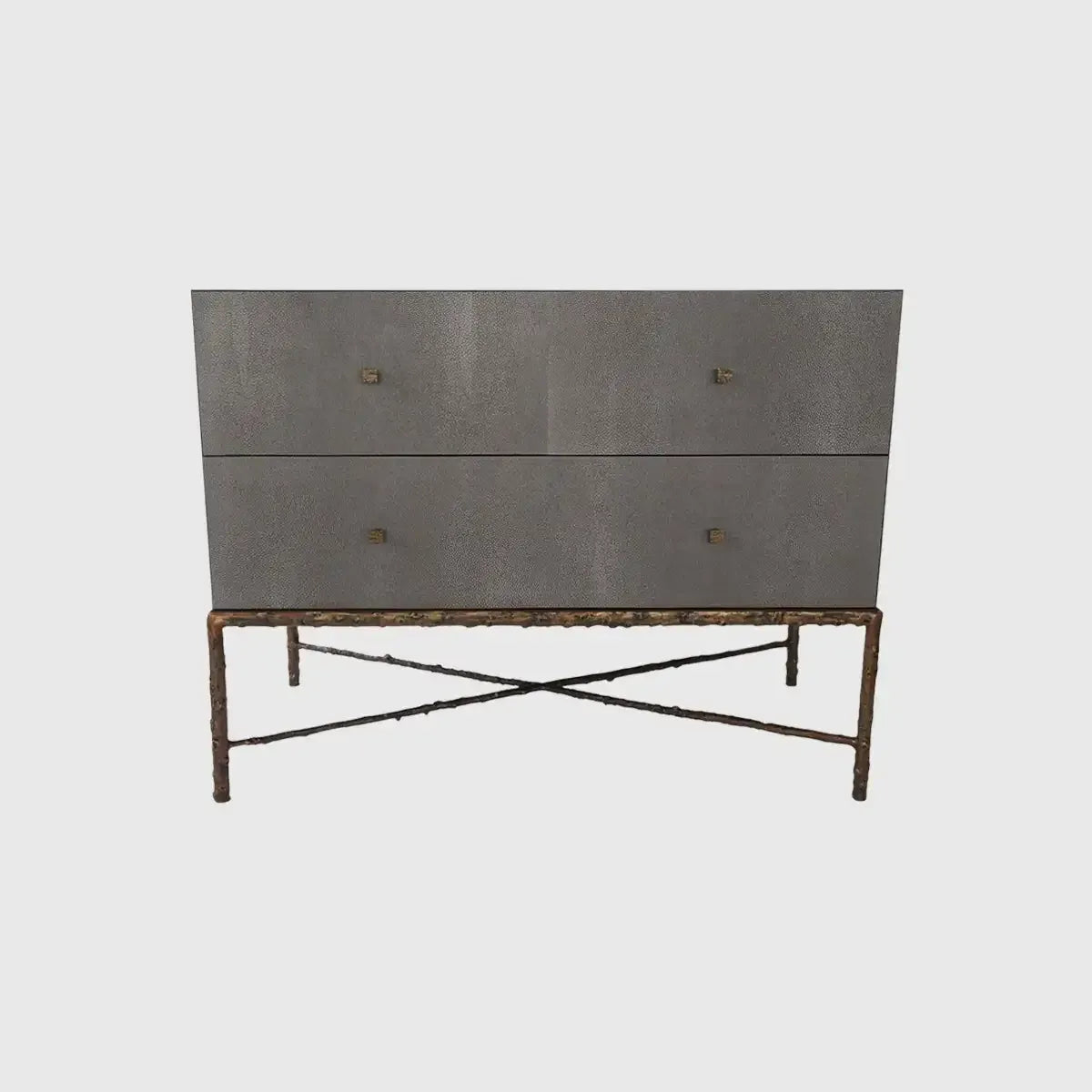 Arun Chest Bronze Dorato 2 Drawer Grey Shagreen Leather