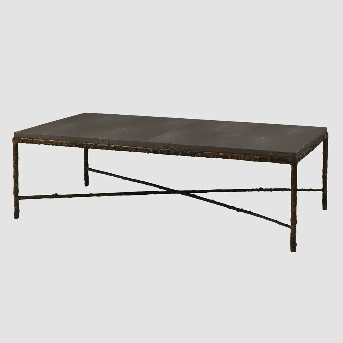 Arun Coffee Table Bronze Dorato Grey Shagreen Leather