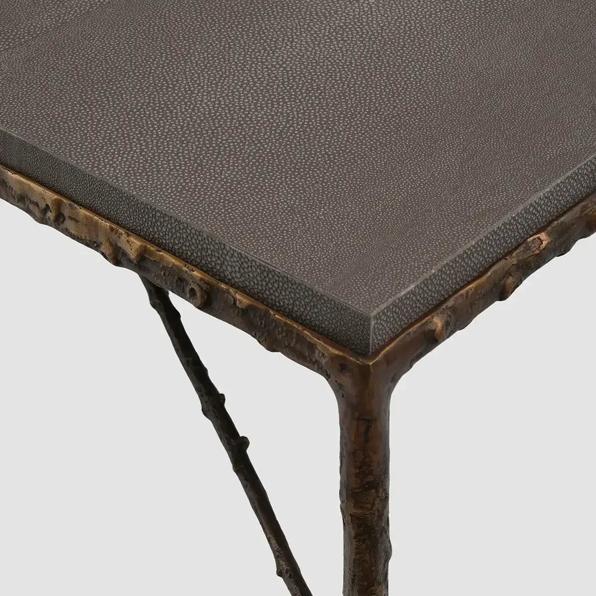 Arun Coffee Table Bronze Dorato Grey Shagreen Leather