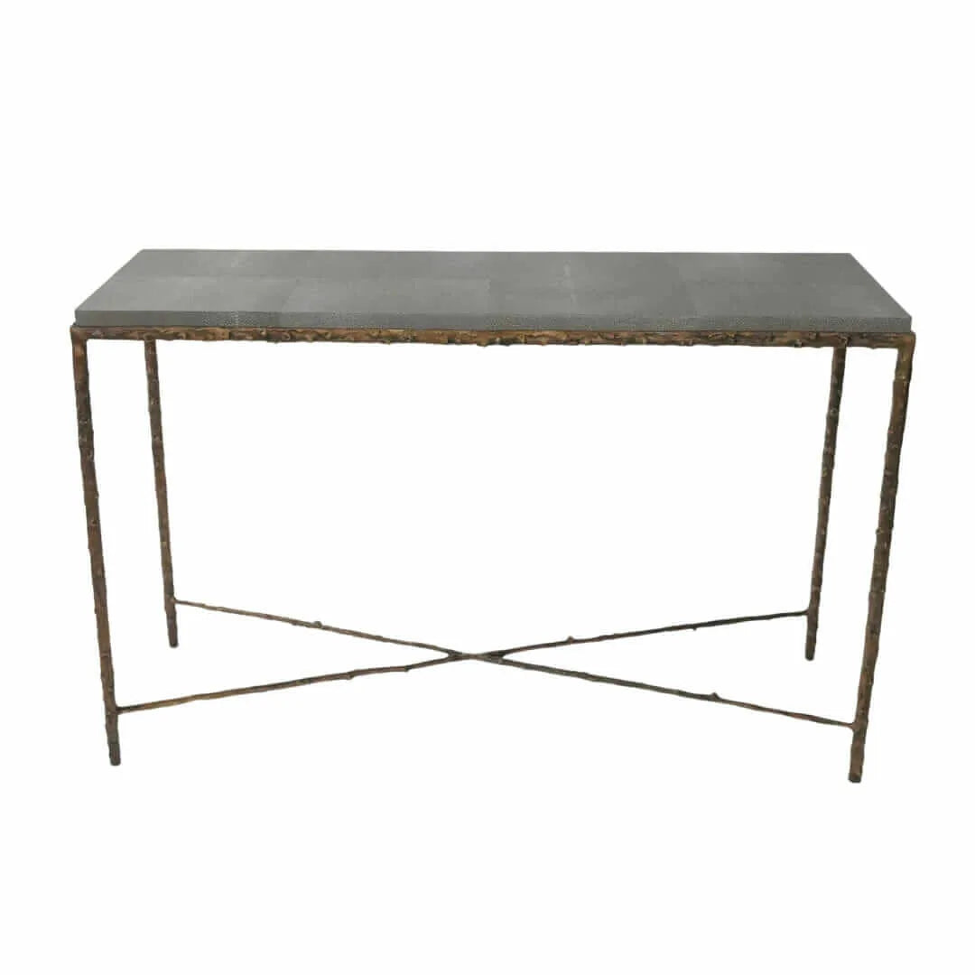 Arun Console Bronze Dorato Grey Shagreen Leather