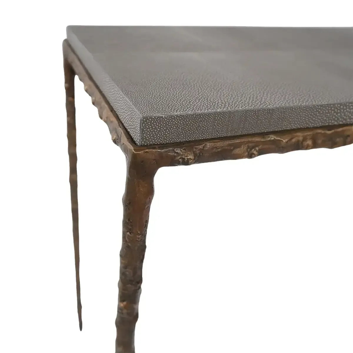 Arun Console Bronze Dorato Grey Shagreen Leather