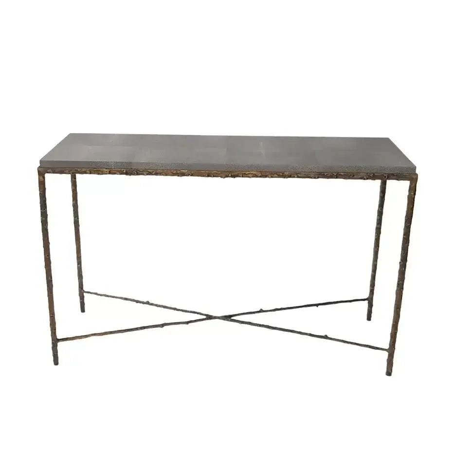 Arun Console Bronze Dorato Grey Shagreen Leather