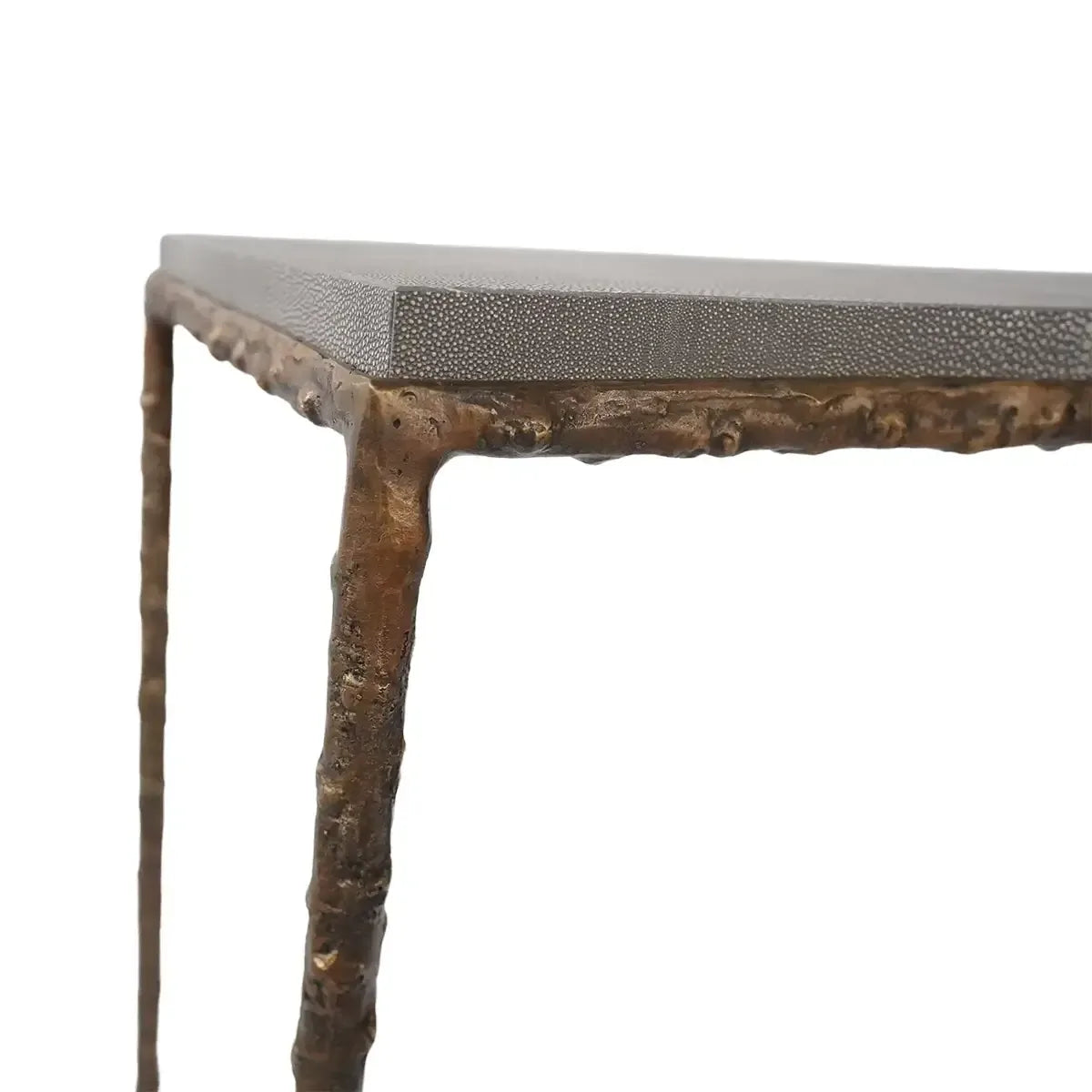 Arun Console Bronze Dorato Grey Shagreen Leather
