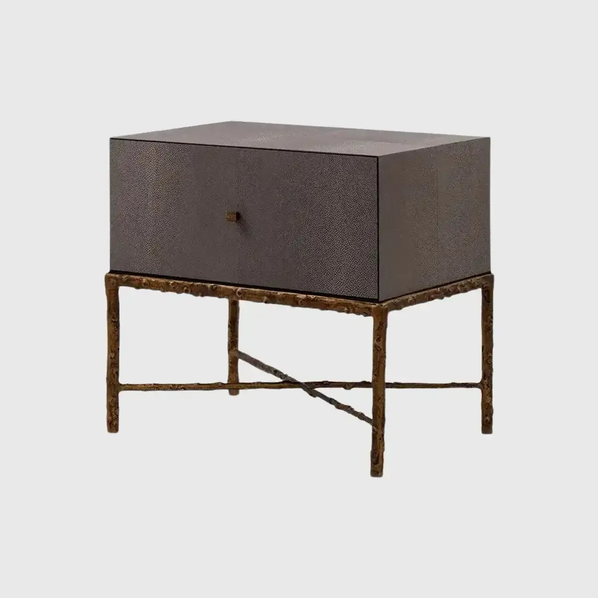 Arun Table Bronze Dorato 1 Drawer Grey Shagreen Leather