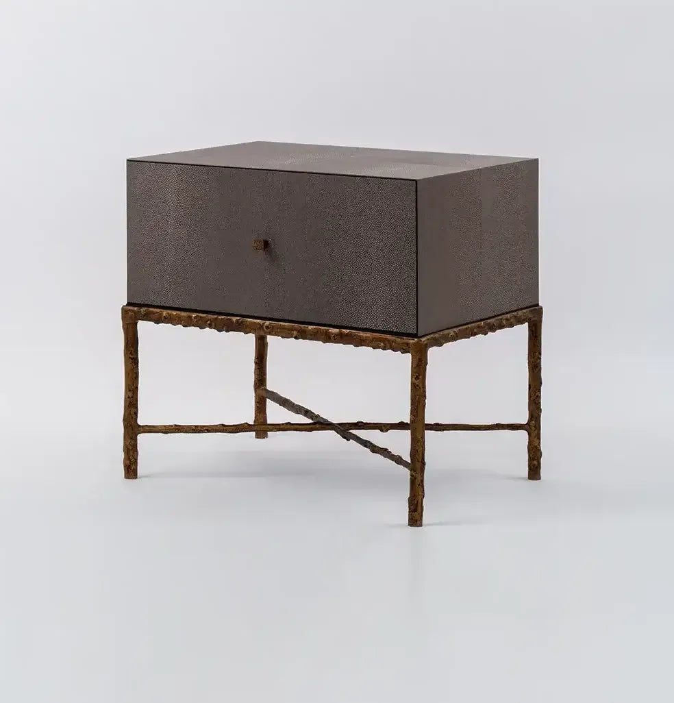 Arun Table Bronze Dorato 1 Drawer Grey Shagreen Leather