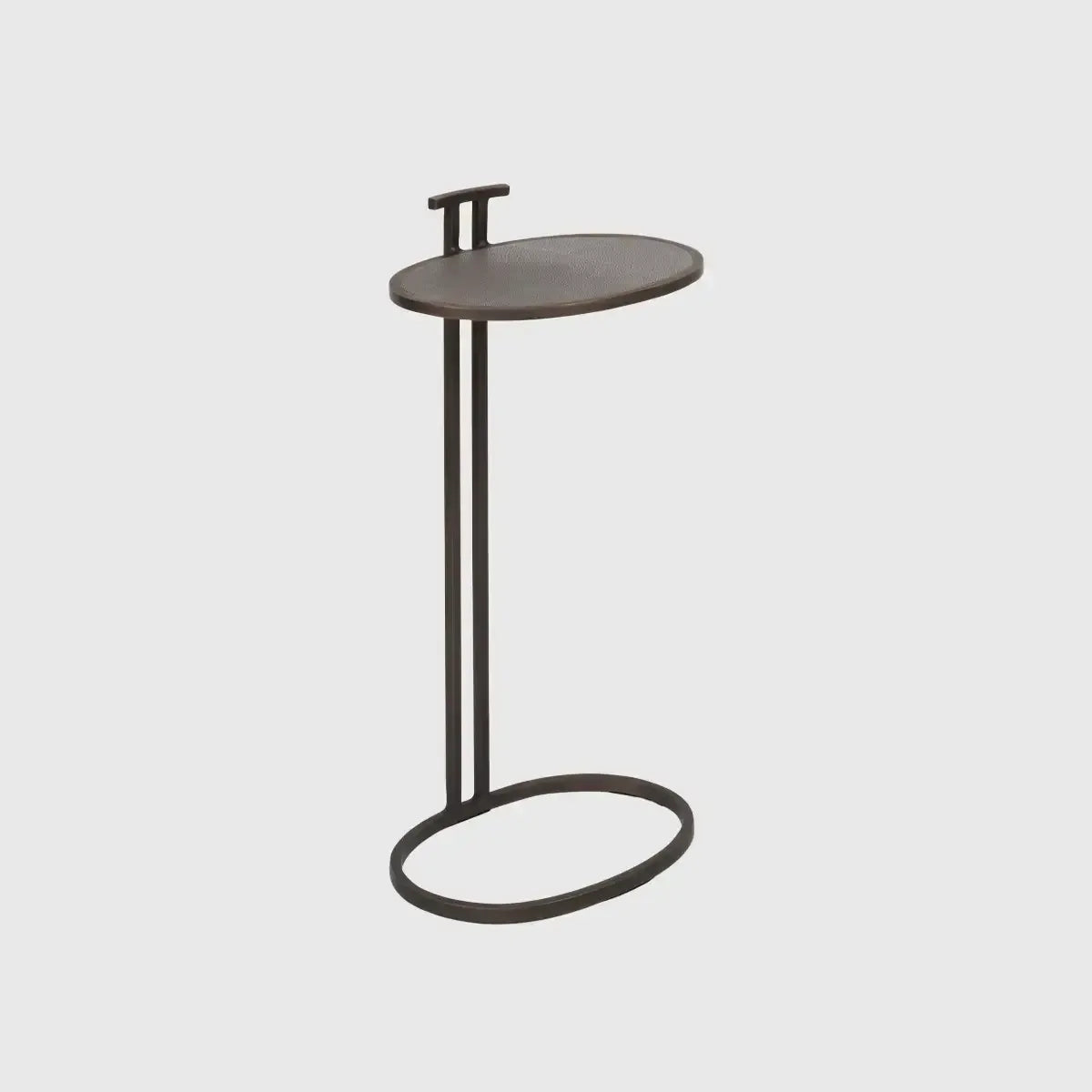 Arunya Oval Cocktail Table Dorato and Grey Shagreen Leather