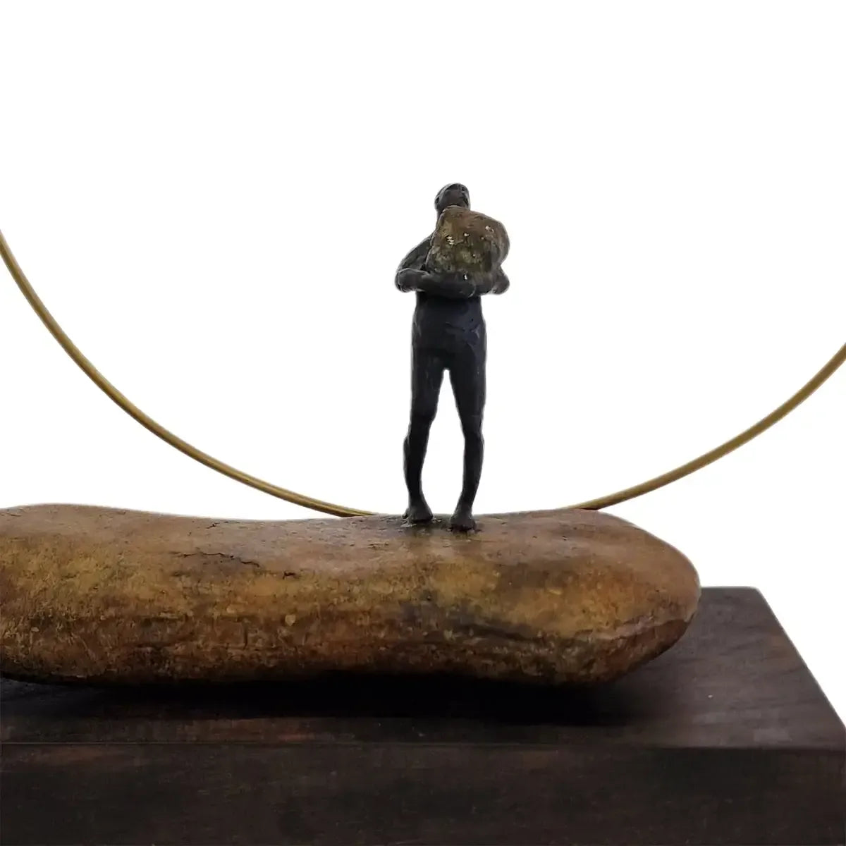 Bronze Figure On Rock With Ring