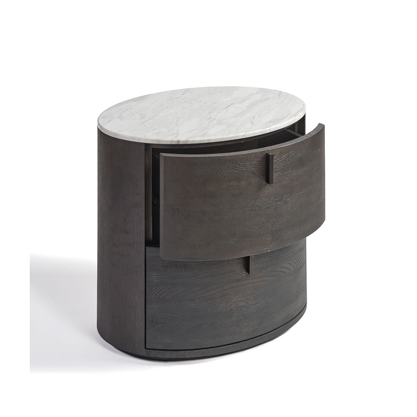 Como Oval Black/Brown Oak Wood Bedside Chest Stone Top
