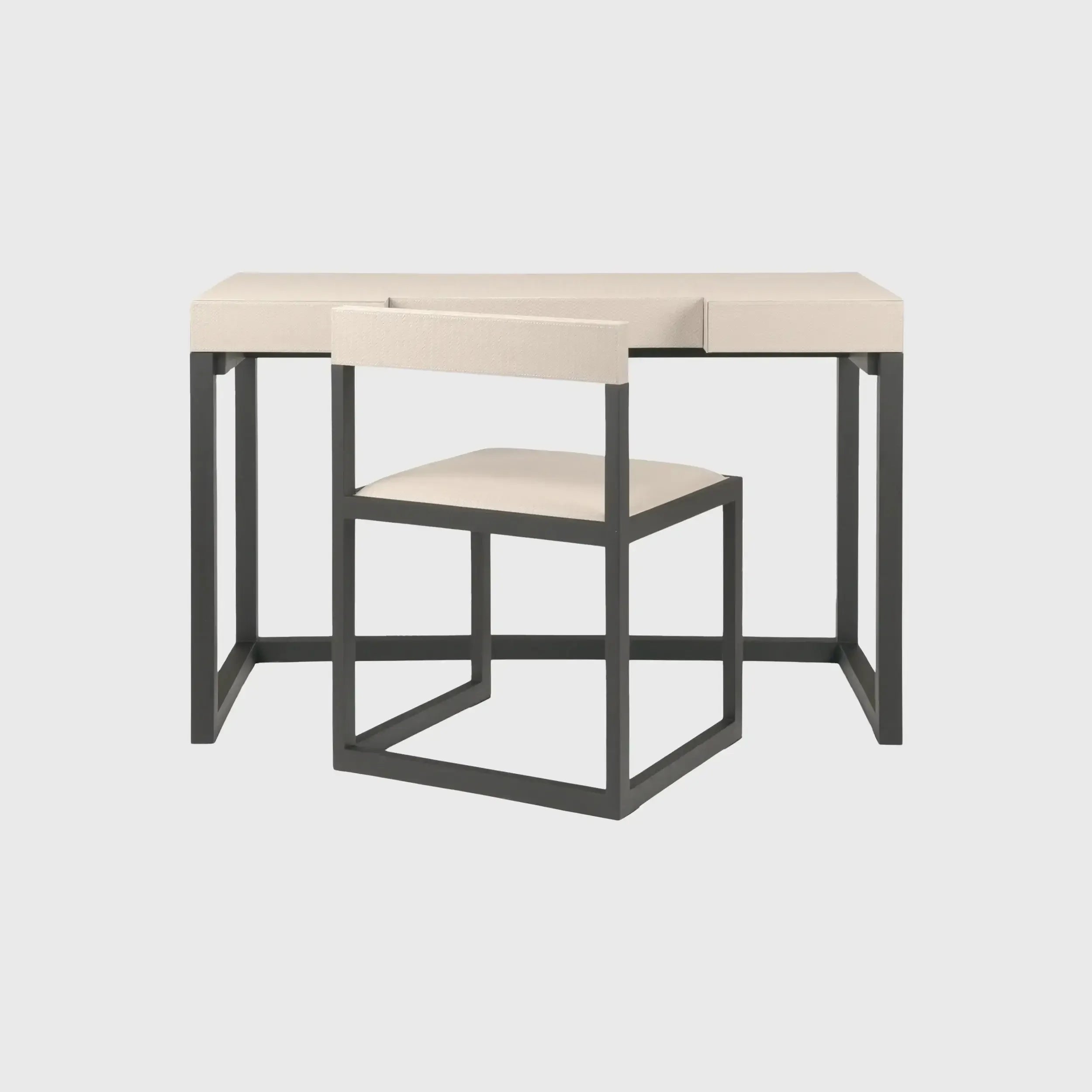 Compact Desk and Chair Woven Pumice Leather