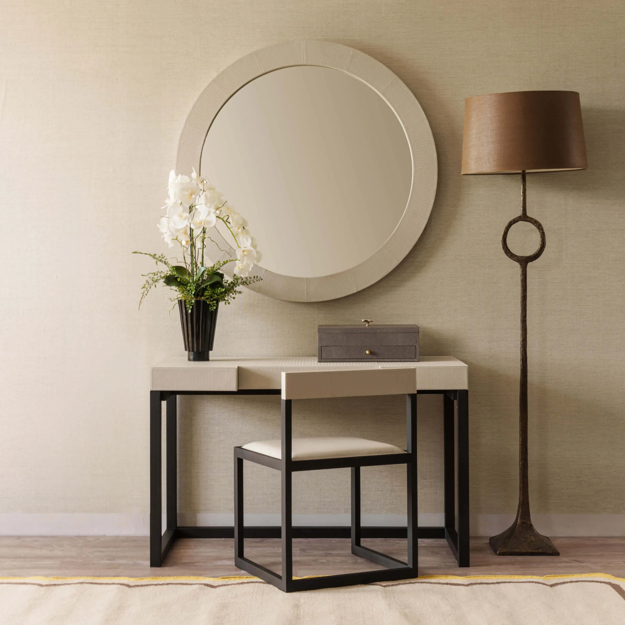 Compact Desk and Chair Woven Pumice Leather
