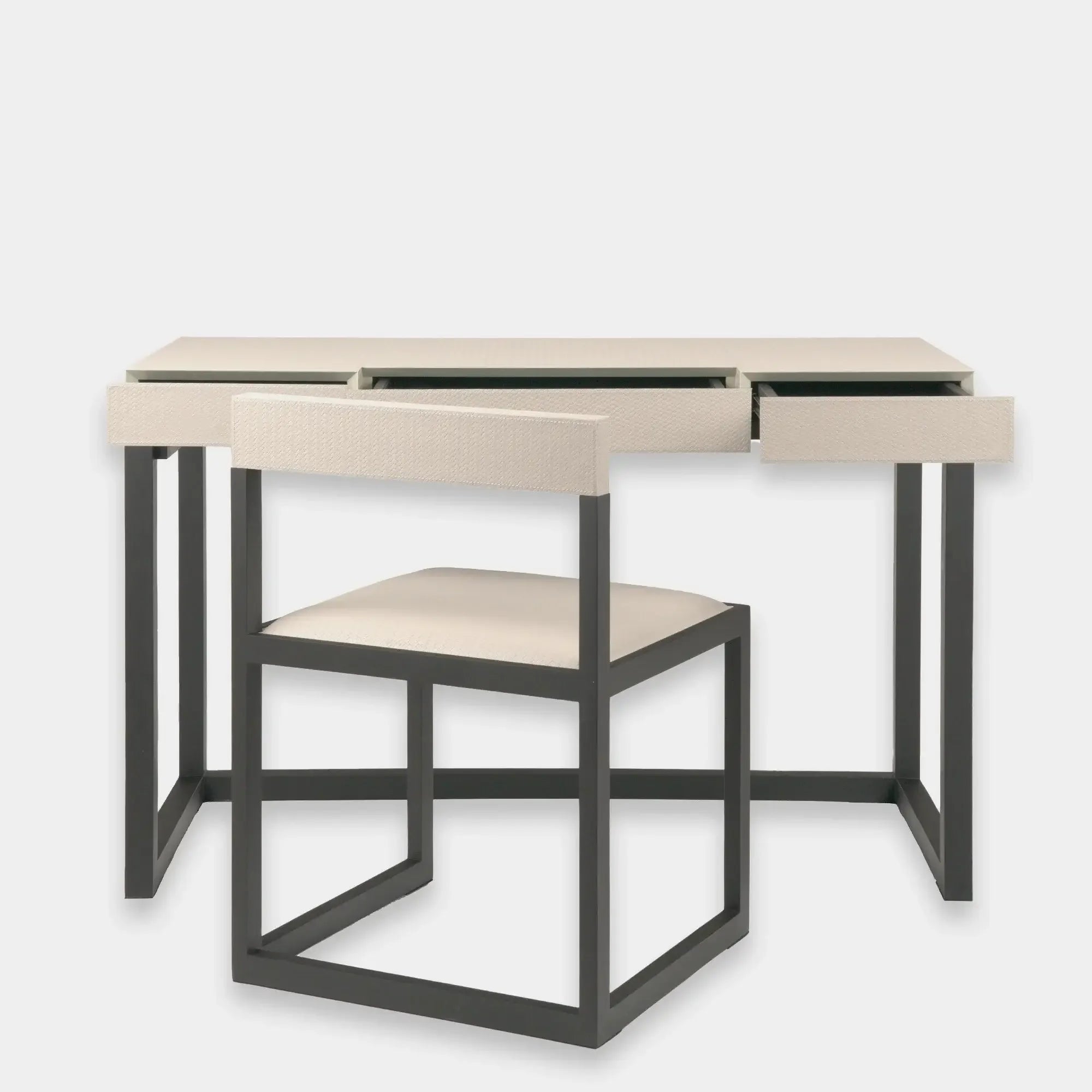 Compact Desk and Chair Woven Pumice Leather