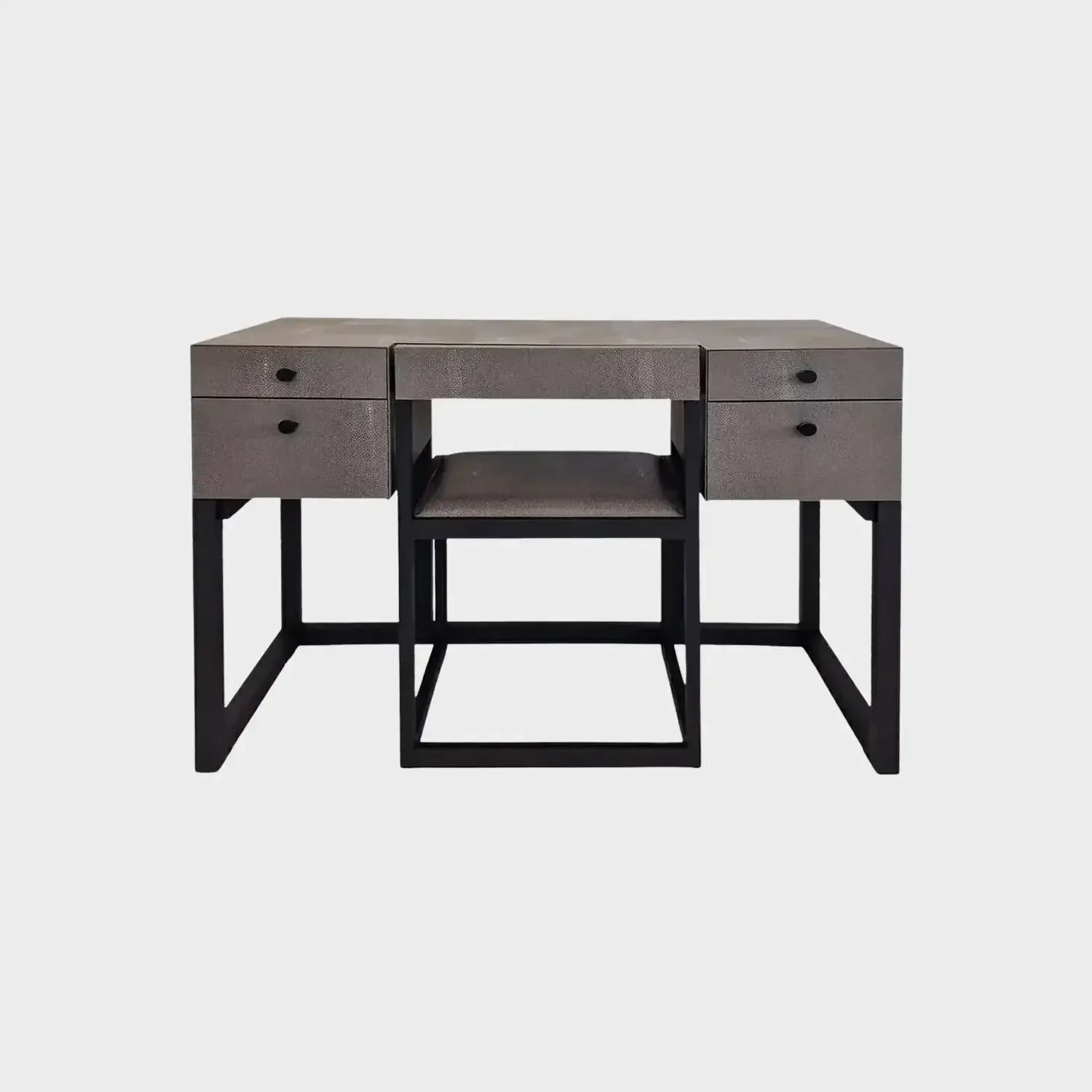 Compact Dressing Table Grey Shagreen Leather